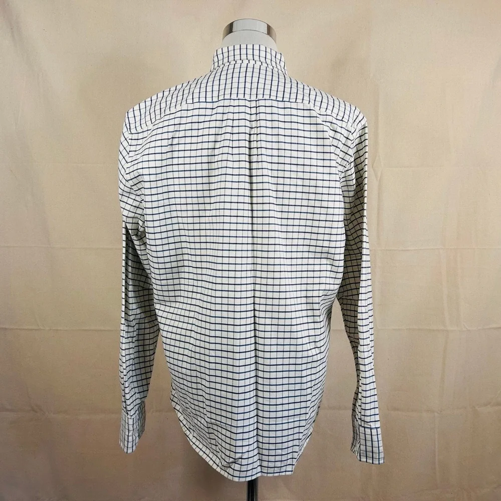 J Crew XL Mercantile Flex Button Down Shirt Ivory Blue Windowpane Check Mens